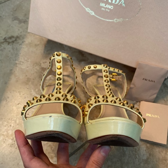 Prada Studded Saffiano Platform Heels Sandals Sz37 - Picture 6 of 6